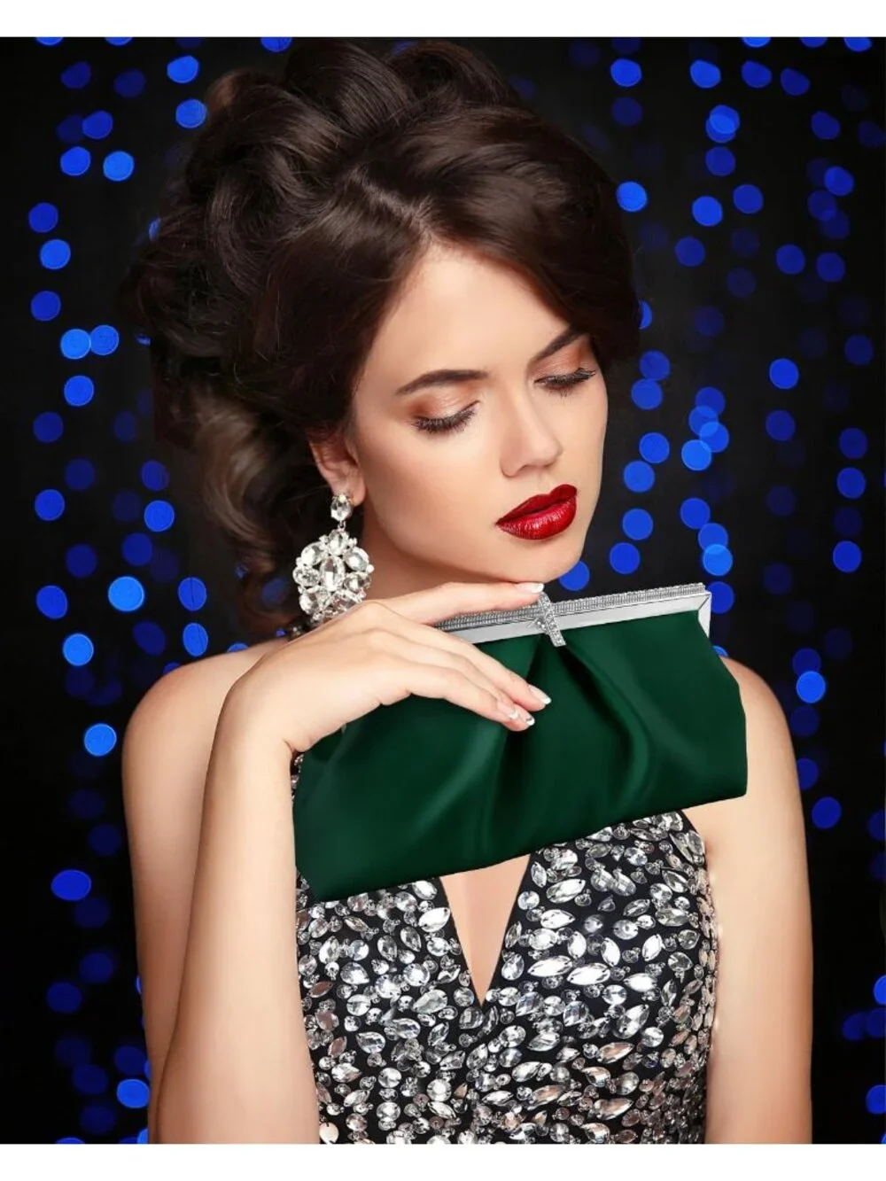 Women's Green Pu Leather Clutch Purse For Formal Evening Shoulder Party Bag